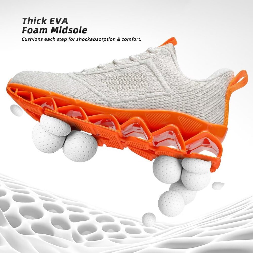 Women's Beige Orange Sport Gym Walking Running Tennis  Athletic Sneakers Shoes - Picture 5 of 7